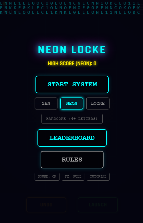 Neon Locke menu